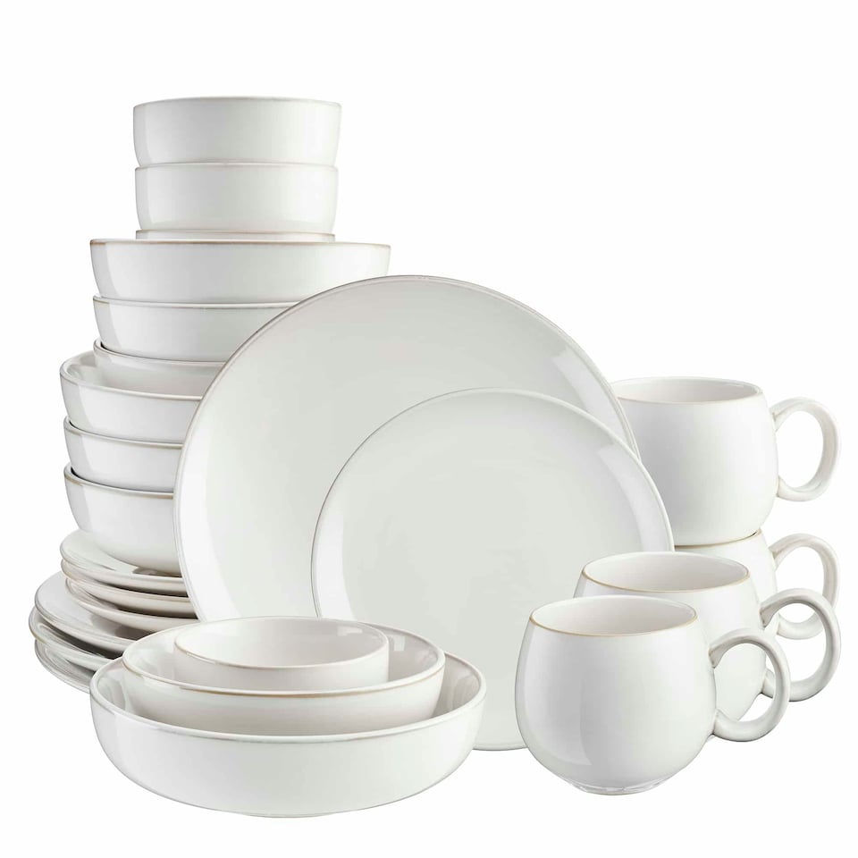 image 1 of Cooks Professional Nordic Stoneware Dinner Set | 24-Piece | Reactive Glaze | White