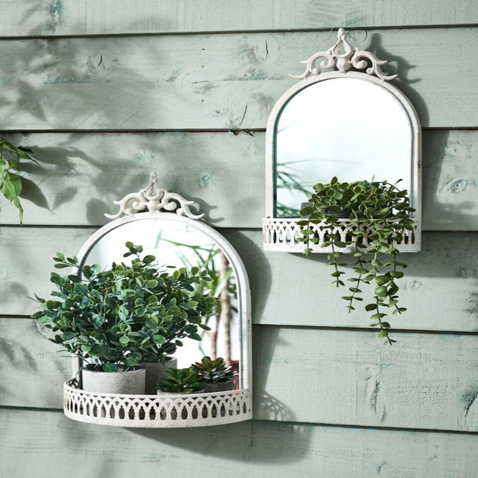 image 1 of Set of 2 Wall Mirrors with Shelf White