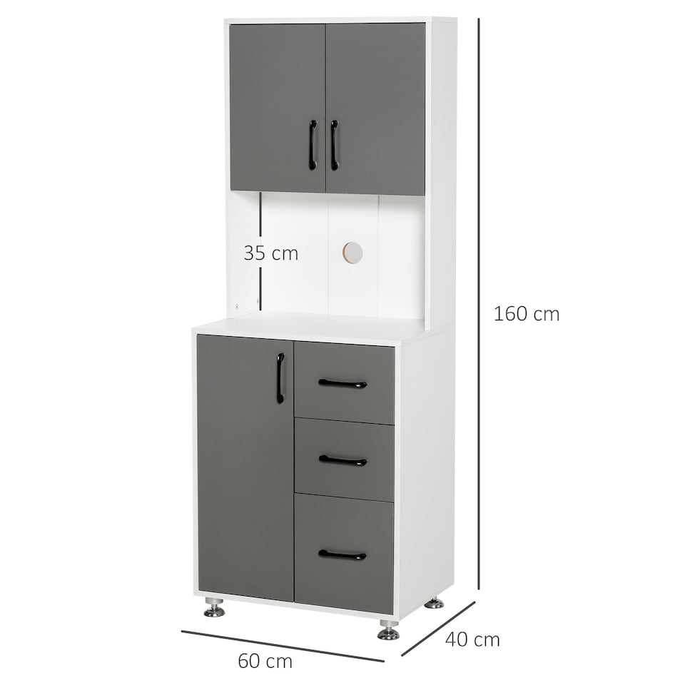 image 1 of HOMCOM Modern Kitchen Cupboard Storage Organiser Microwave Cabinet Grey