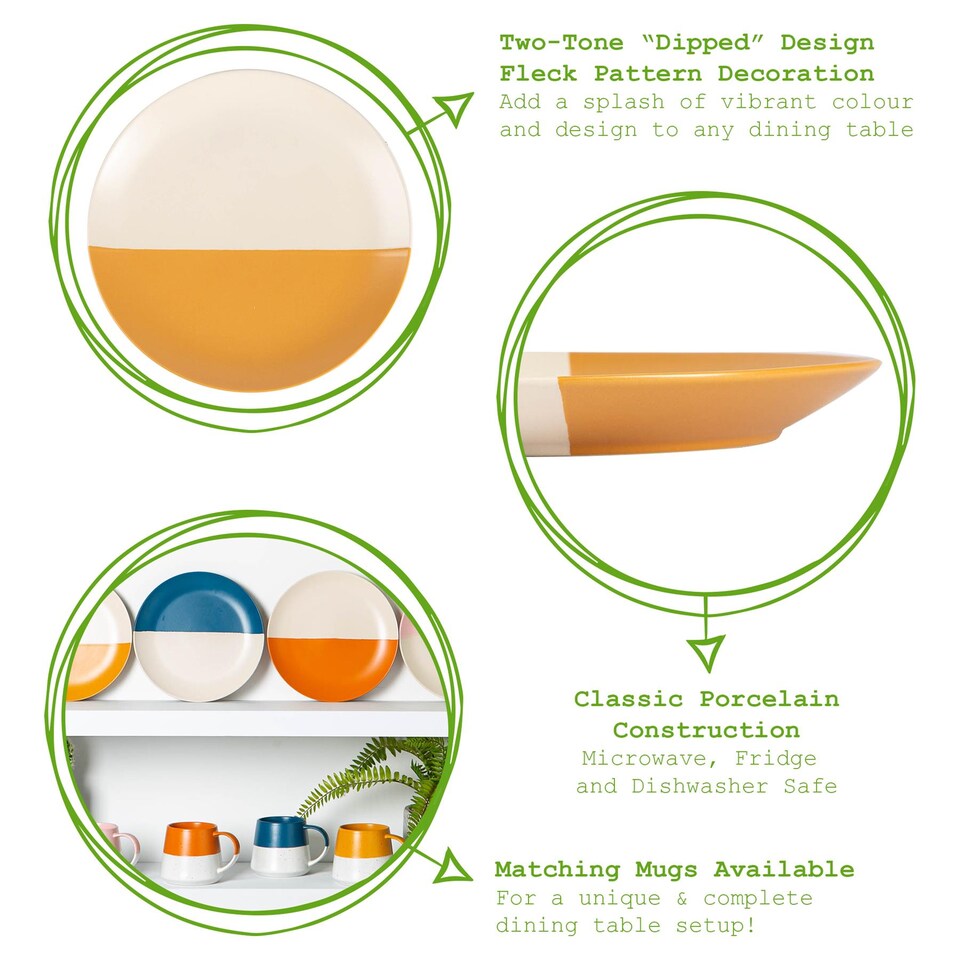 image 1 of Nicola Spring Ceramic Dipped Flecked Dinner Plates - 20.5cm - Mustard - Pack of 4 | Yellow | Mustard