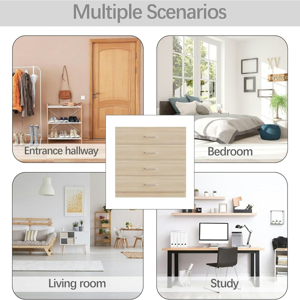 image 1 of Alivio 4 Drawers Bedside Storage Cabinet for Bedroom, Living Room, Dressing Room (Wooden)