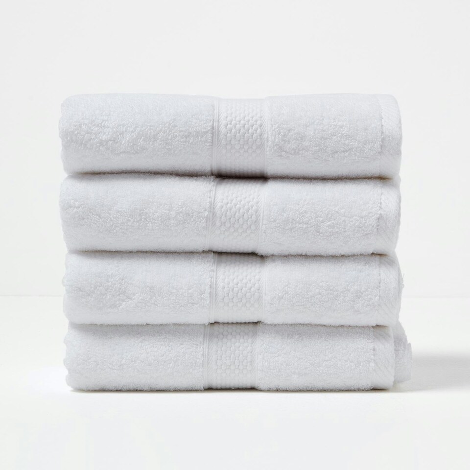 image 1 of Homescapes Turkish Cotton Hand Towel Set of 4 - White | White