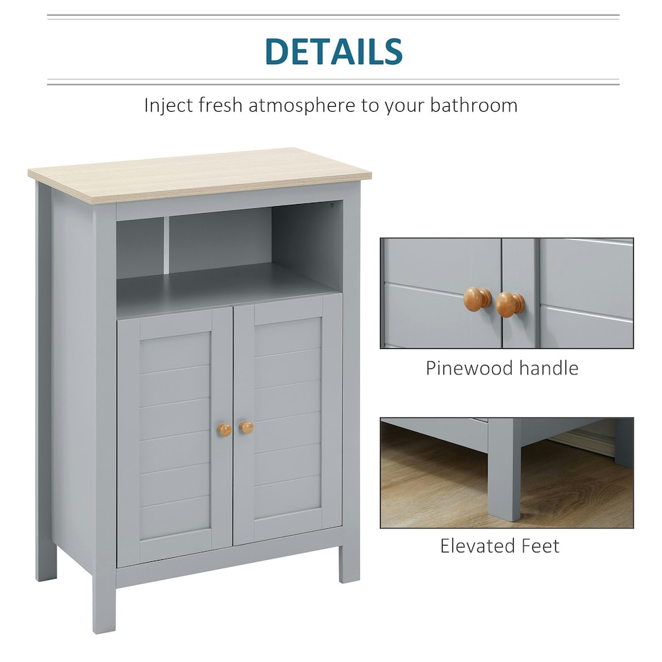 image 1 of kleankin Bathroom Floor Storage Cabinet Standing Unit W/ Doors Adjustable Shelf