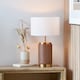 image 1 of Cylinder Wood Effect Ceramic Table Lamp with Shade | Brown | Brown | 1