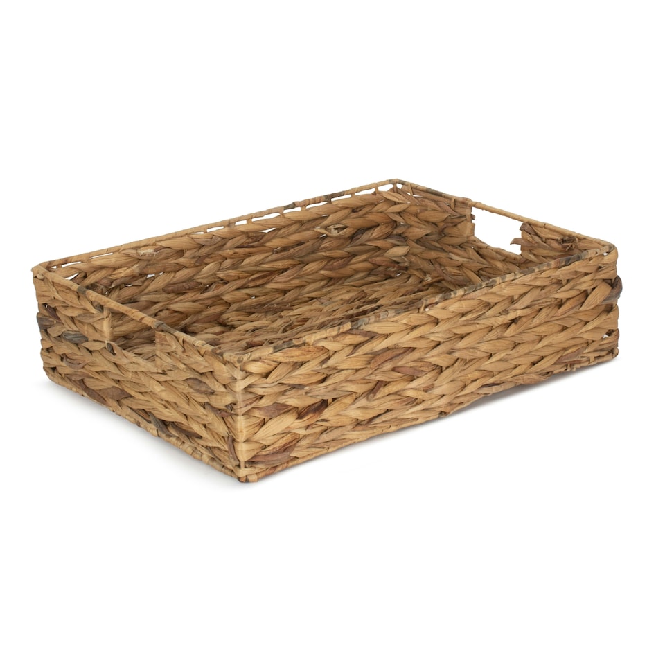 image 1 of Water Hyacinth Shallow Rectangular Storage Basket Brown | Brown | L