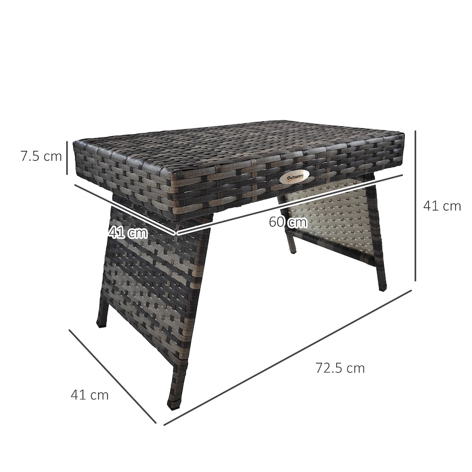 image 1 of Outsunny Foldable Outdoor Side Table, Rattan Garden Coffee Table with Steel Frame, Space Saving Bistro Garden Furniture for Patio, Balcony, 60 x 41 x 41 cm, Mixed Grey