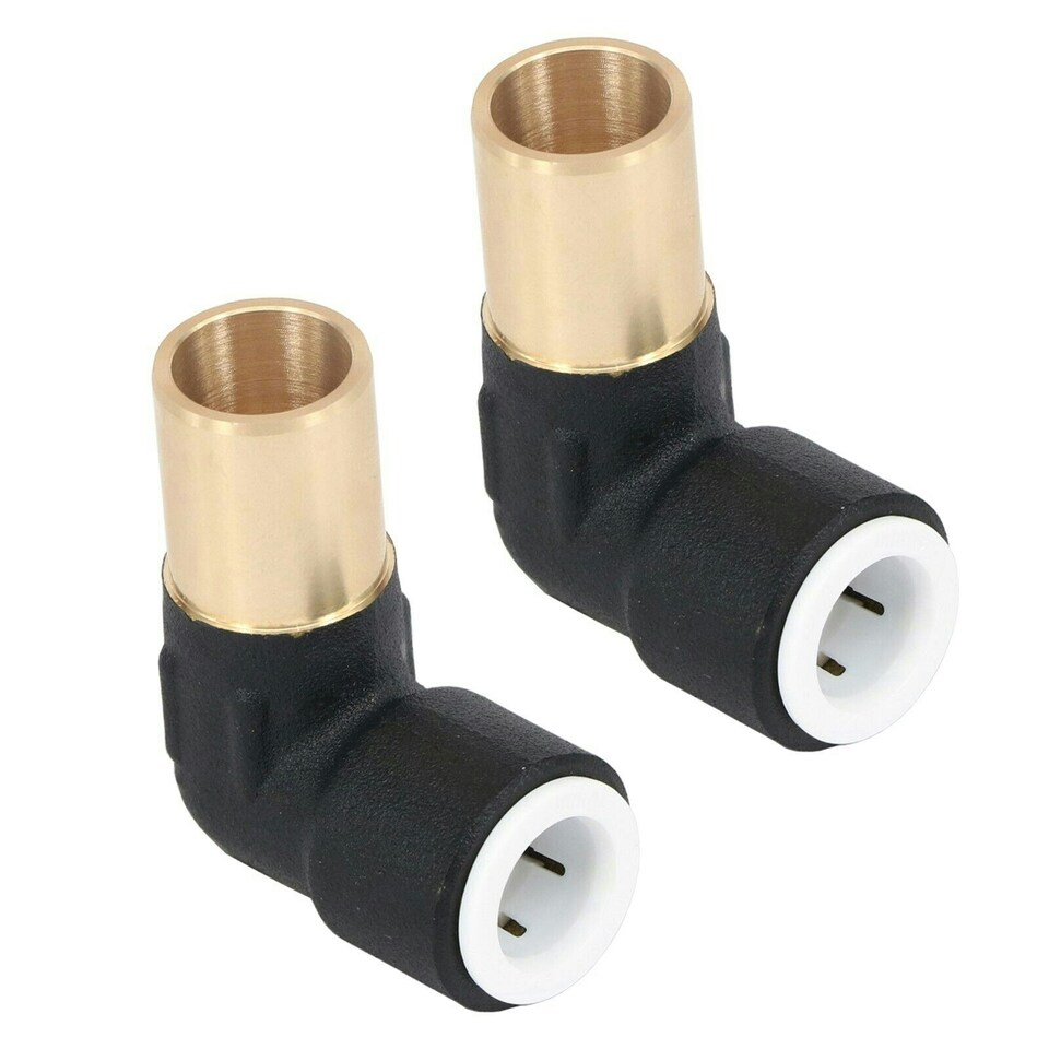 image 1 of SPARES2GO Radiator Valve Reducing Elbow Stem Compression 15mm x 10mm Pushfit Black (Pack of 2)