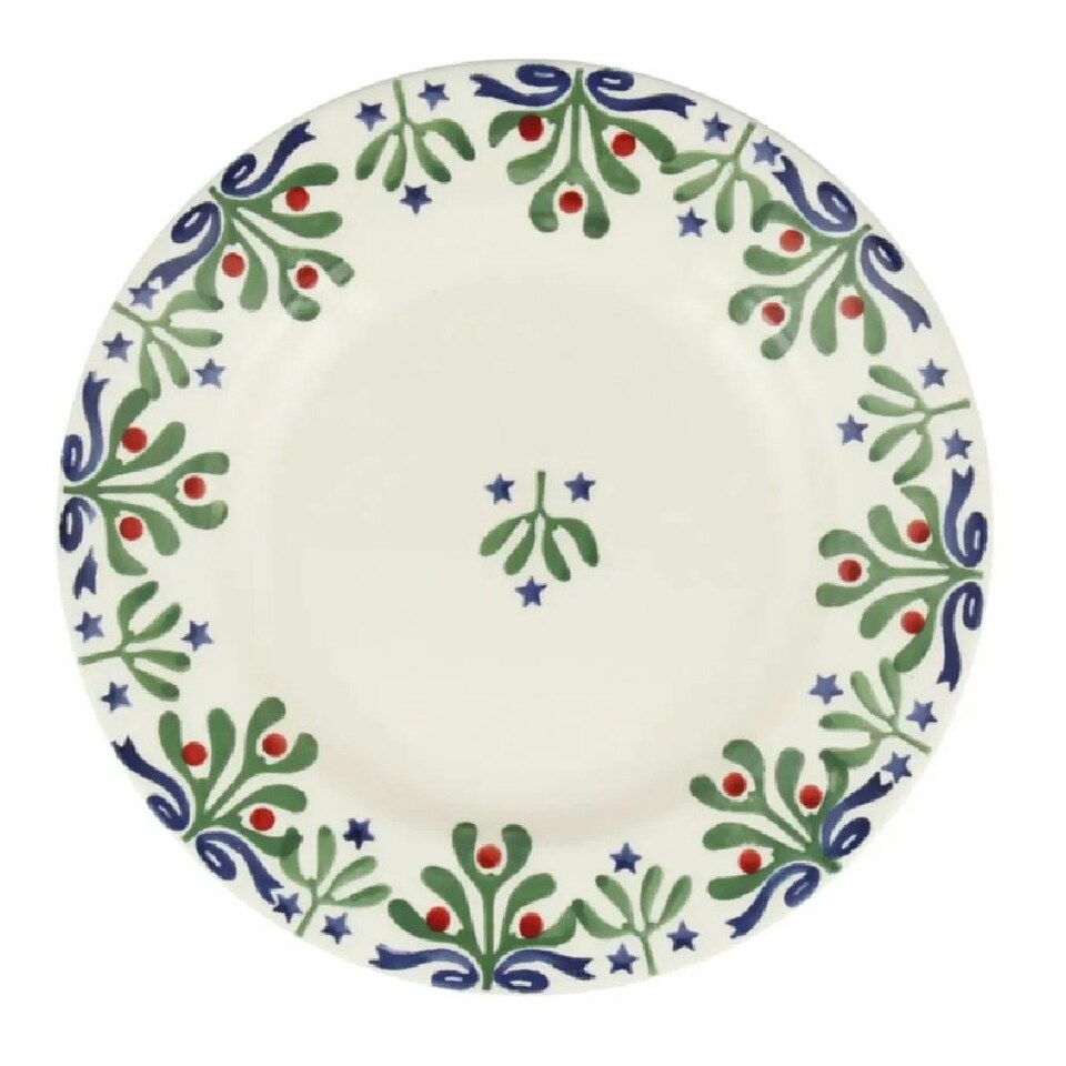Breakfast/Salad Plate: 1 x 21.5cm Emma Bridgewater Mistletoe 2024 Plate, Ceramic White