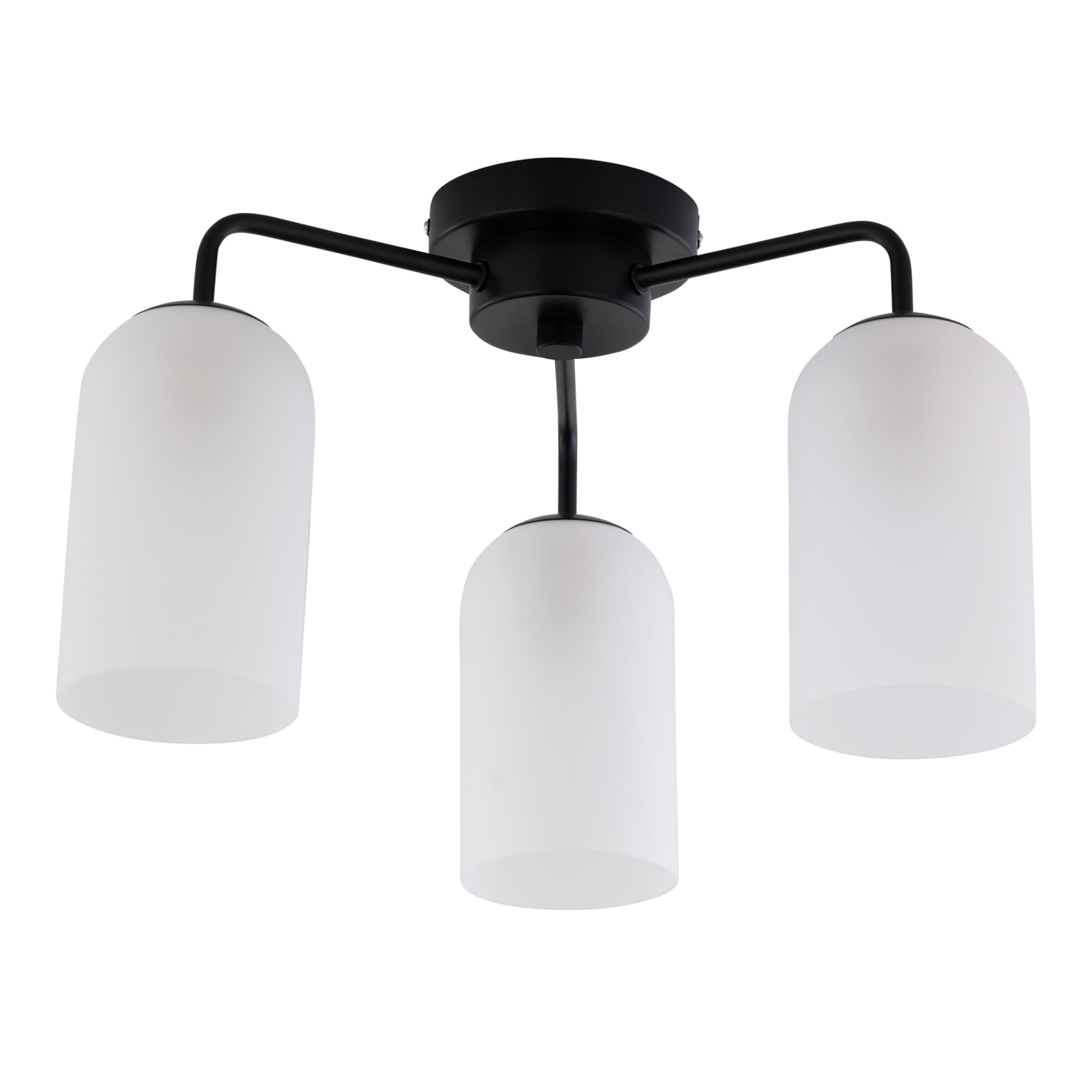 First Choice Lighting Victoria - Black Semi Flush Ceiling Light with Frosted Glass Shade