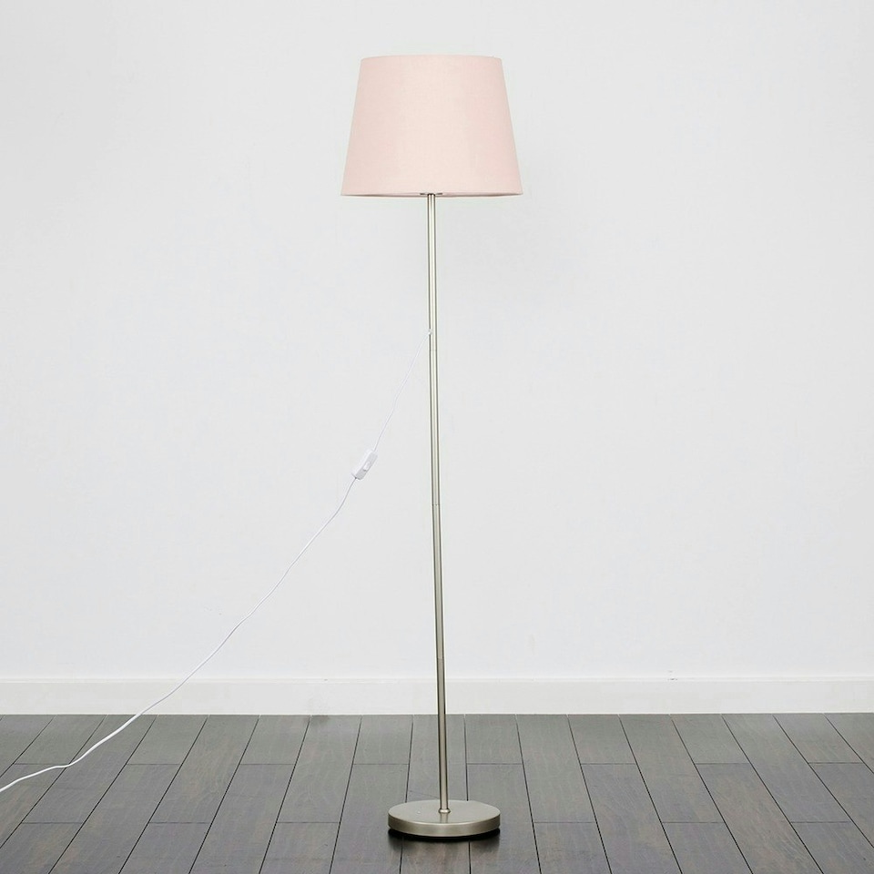 image 1 of ValueLights Modern Floor Lamp In Brushed Chrome Metal Finish With Pink Shade