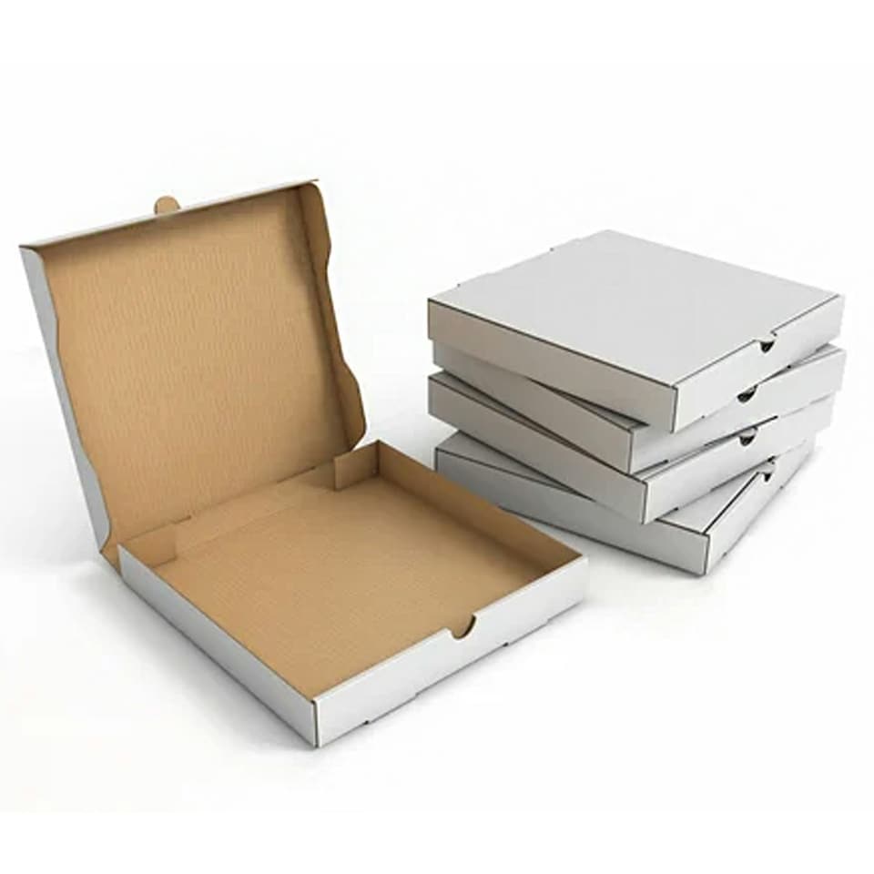 image 1 of 50 x 7" (7.5 x 7.5 x 1.5") White Slim Postage Pizza Takeaway Style Boxes Ideal For Restaurants & Takeaways White