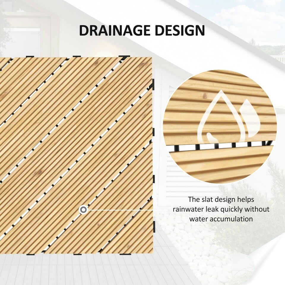 image 1 of Outsunny 9 Pcs Interlocking Flooring Tiles for Patio, Balcony, Hot Tub, Yellow