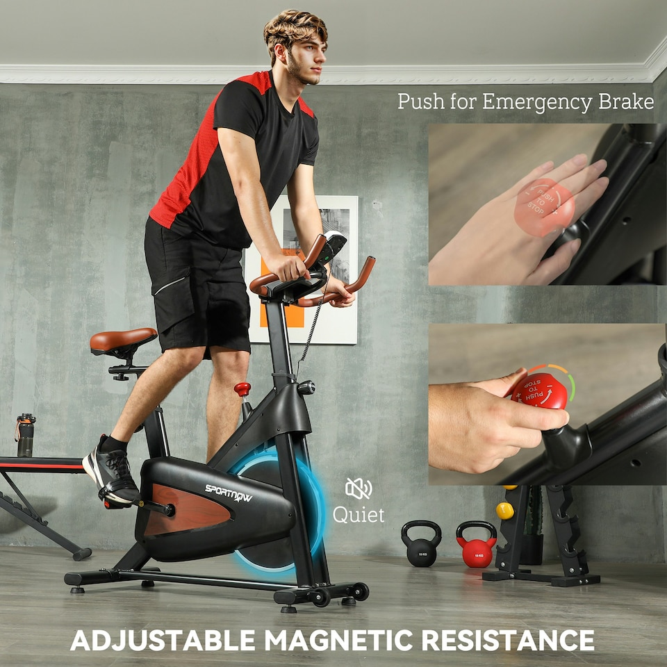 image 1 of SPORTNOW Quiet Stationary Exercise Bike with Adjustable Seat, Black