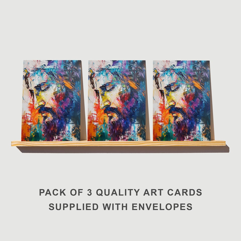 image 1 of Jesus Christ Abstract Portrait Greeting Card Any Occasion Set of 3 Blank Inside