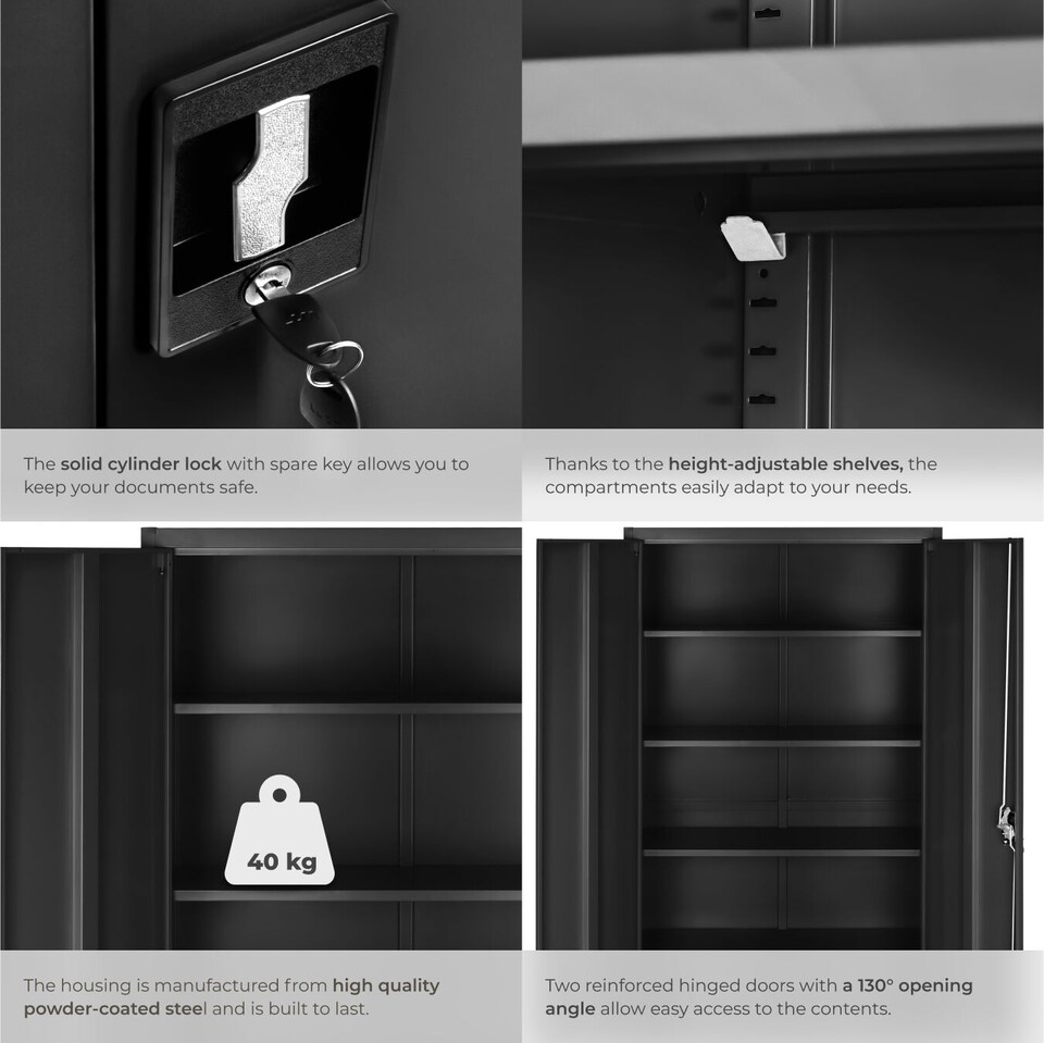 image 1 of Filing Cabinet Blain - 5 height-adjustable shelves, lockable doors | Black | black | 80 x 40 x 180 cm | 1