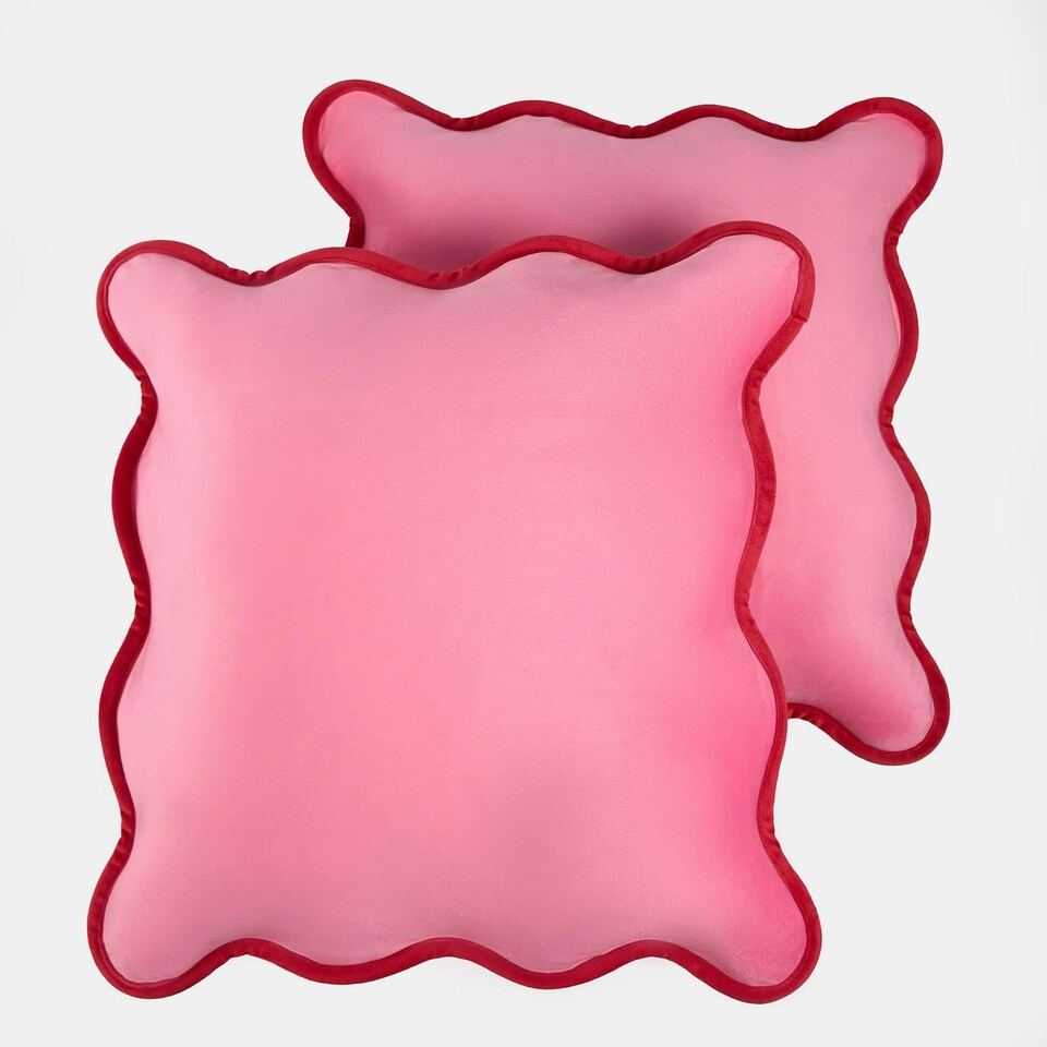 image 1 of OHS 2 x Matte Velvet Scallop Edge Cushion Covers, 45x45cm - Pink/Red