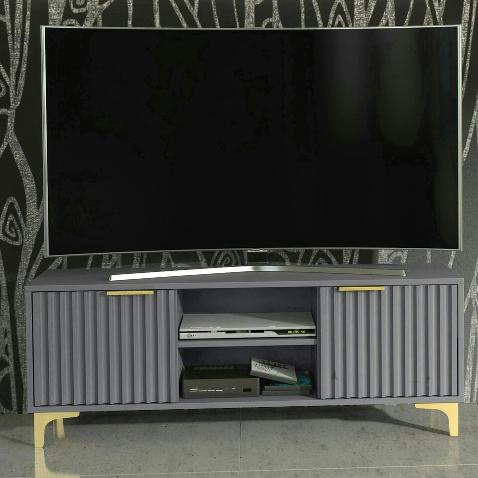 image 1 of Bold TV unit 120cm grey ribbed fronts gold accents Grey