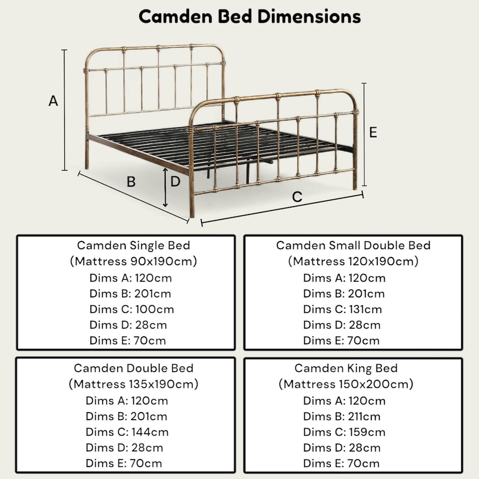 image 1 of Camden Victorian Hospital Style Distressed Antique Brass Effect Metal Bed Frame | Bronze | Antique Brass | Small Double