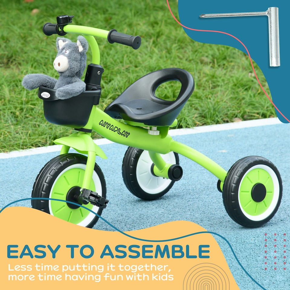 image 1 of AIYAPLAY Trike W/ Adjustable Seat Basket, Kids Tricycle for 2-5 Years Old, Green