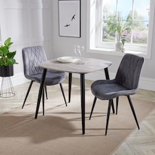 Aspen Tapered Legs Square Dining Table with 2 Diamond Stitch Dining Chairs - Grey Oak/Black - Flat Packed Grey