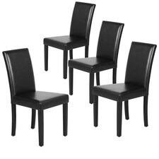 Yaheetech Set of 4 Fabric Upholstered Dining Chairs with Solid Wood Legs Black