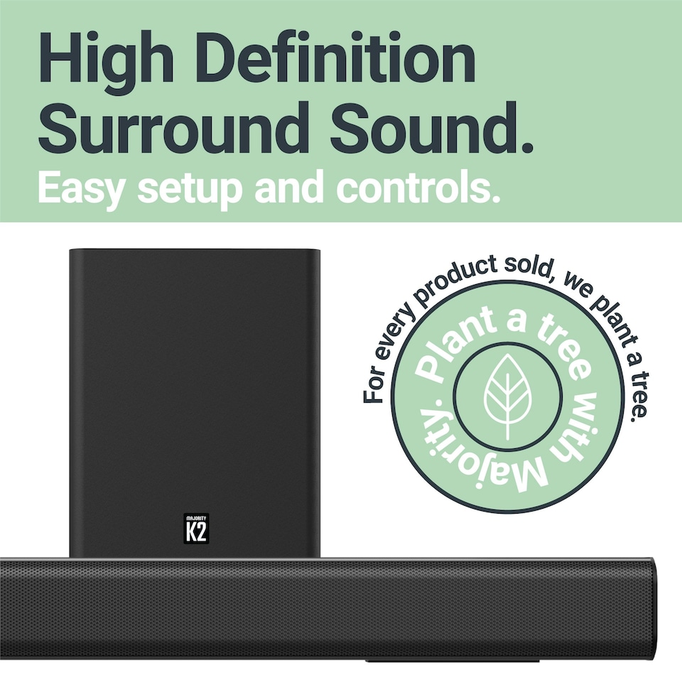 image 1 of Majority K2 Black 150W Soundbar and Subwoofer