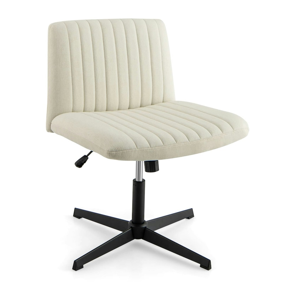 image 1 of COSTWAY Criss Cross Legged Chair Home Office Chair Beige White
