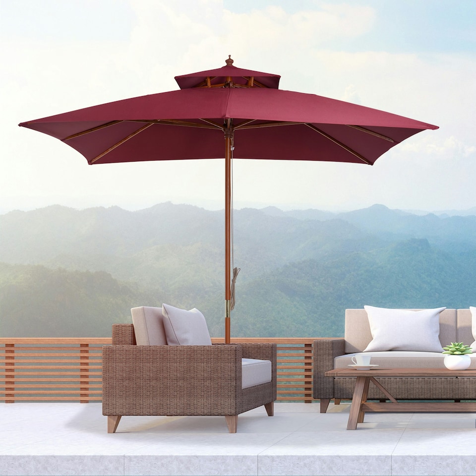 image 1 of Outsunny 3M Garden Parasol Patio Bamboo Sun Umbrella Sun Shade Outdoor Canopy