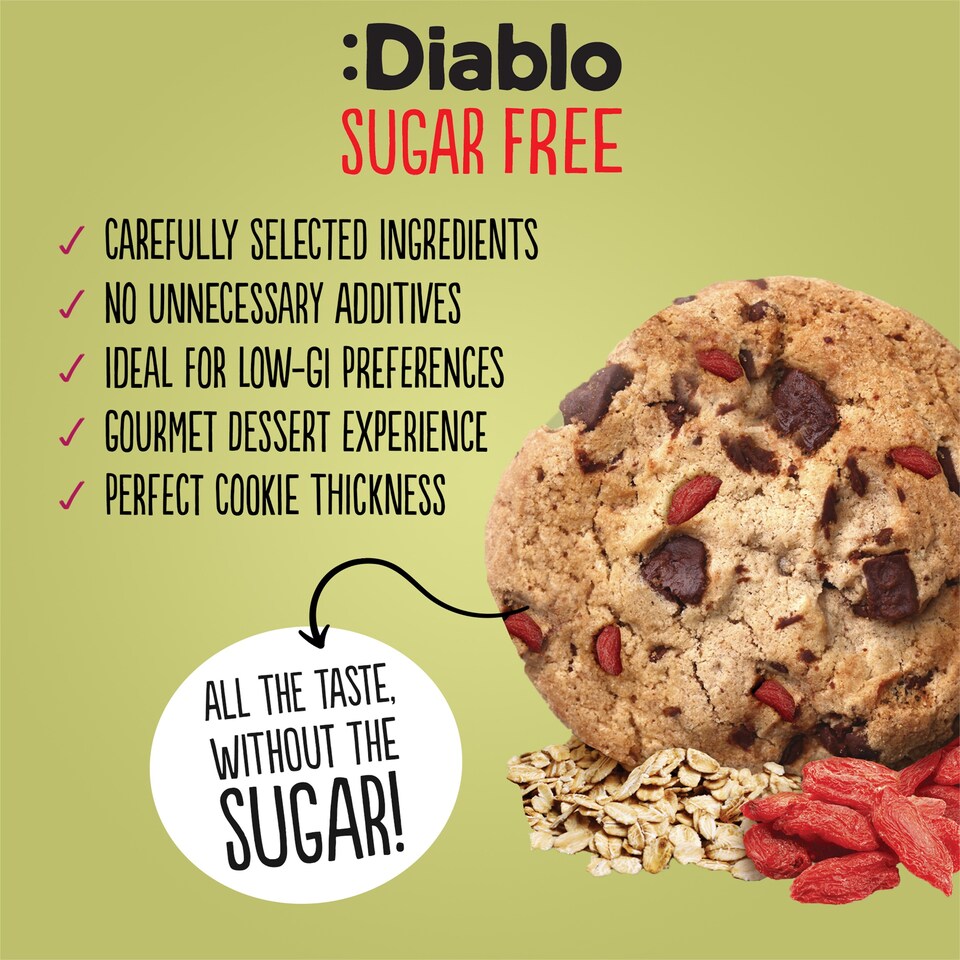 image 1 of Diablo No Added Sugar Chocolate Chip and Goji Berry Cookies 135g