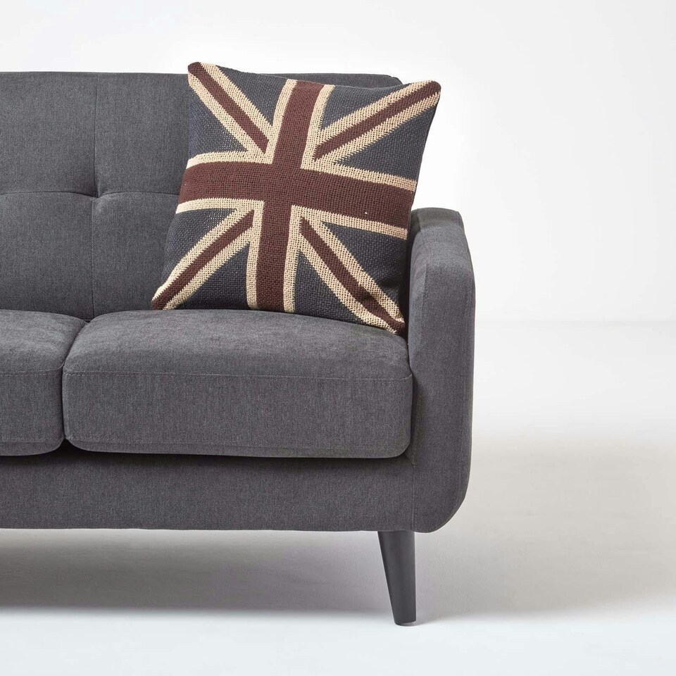 image 1 of Homescapes Jacquard Union Jack Cushion Cover British Flag Tapestry - 45 x 45 cm | Blue | Dark Blue, Rust, Cream | 45 x 45 cm