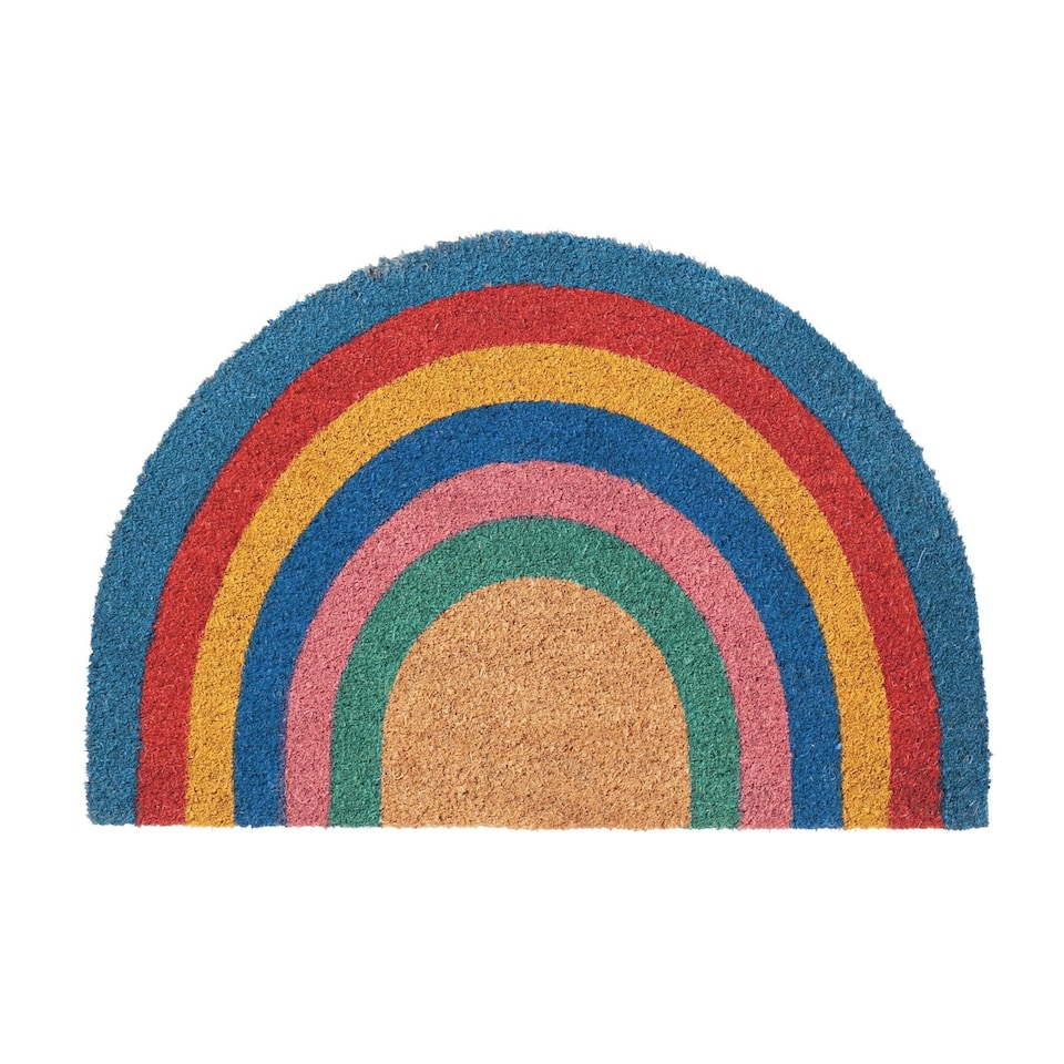 image 1 of Nicola Spring Coir Half Moon Door Mat - 60 x 40cm - Rainbow Pastel
