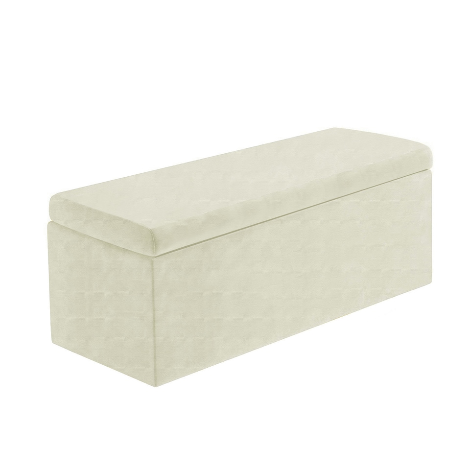 image 1 of 120cm Large Plain Safar Storage Ottoman Box, Cream Naples Upholstered Deep Storage Ottoman End of Bed Bench