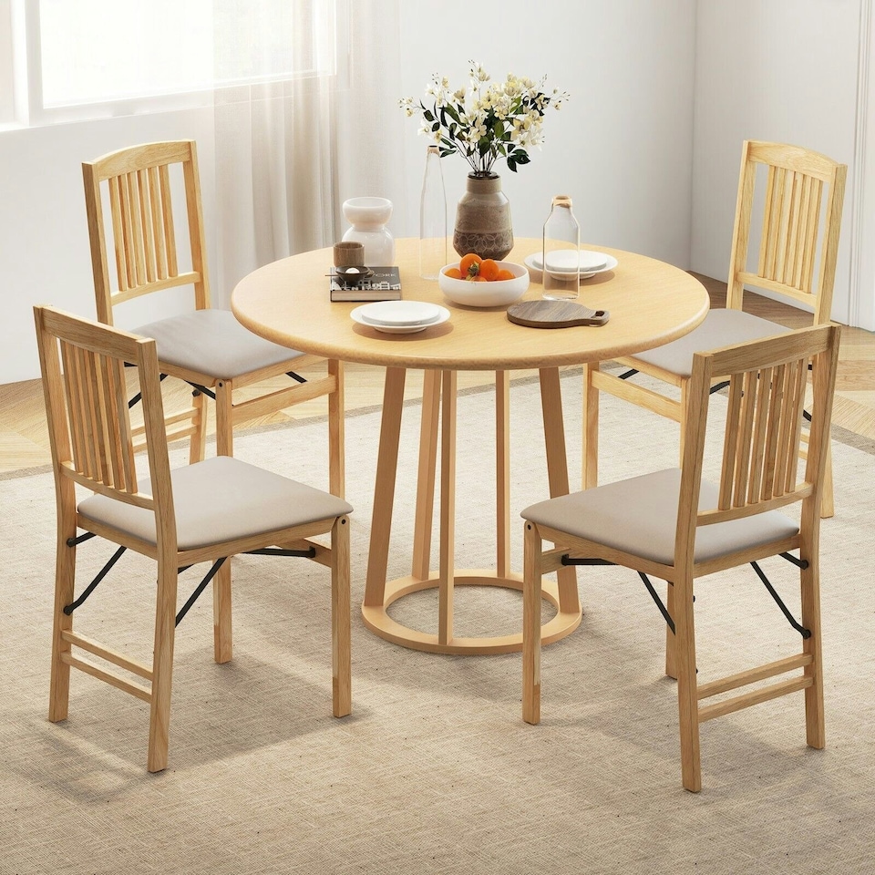 image 1 of COSTWAY Set of 2 Folding Dining Chairs Upholstered Beige White