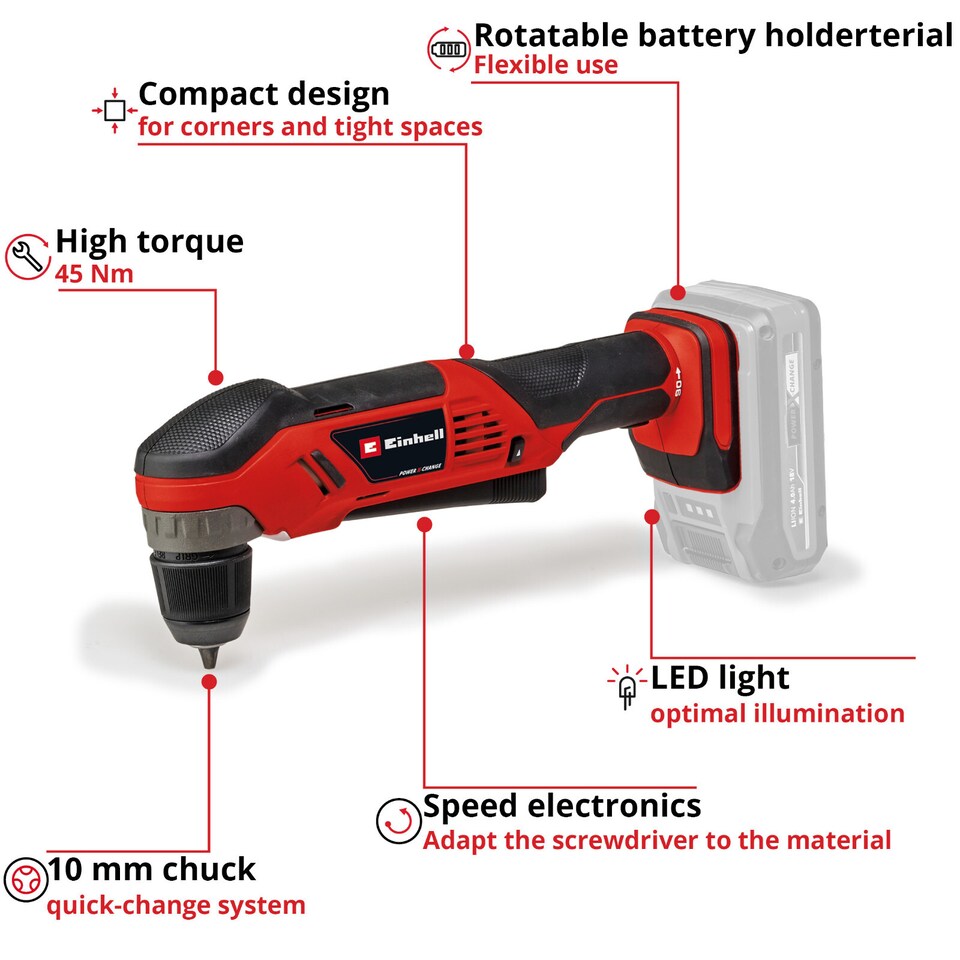 image 1 of Einhell Cordless Angle Drill 18V TE-AD 18 Li PXC - Body Only