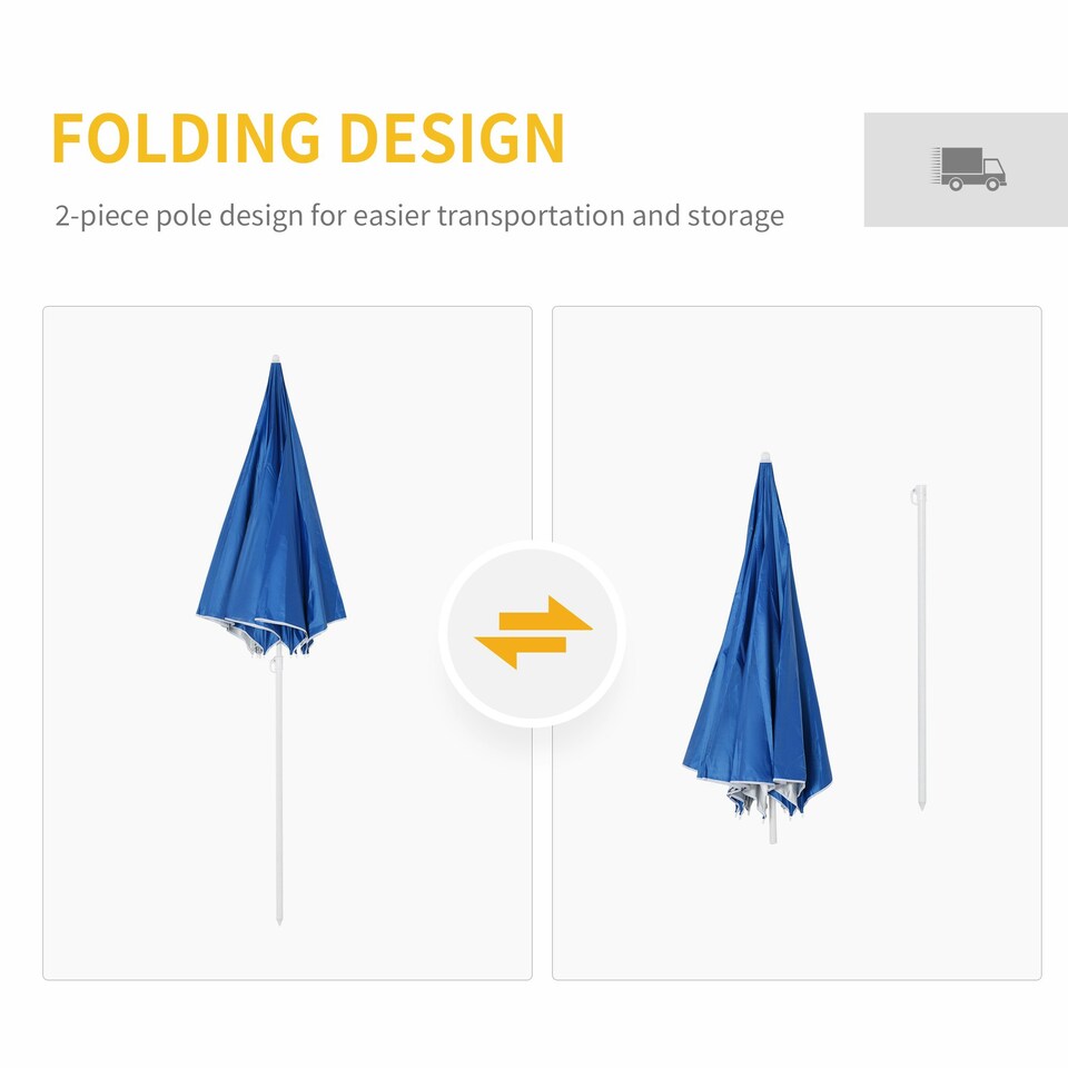 image 1 of Outsunny  2.2M Outdoor Parasol Fishing Umbrella Beach Sun Shelter w/ Carry Bag