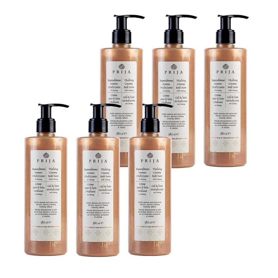 image 1 of Prija Vitalising Creamy Bath Foam, Pearly Texture for Radiance Boost, Gently Cleanses and Moisturises The Skin with Ginseng Extract 6 x 380ml