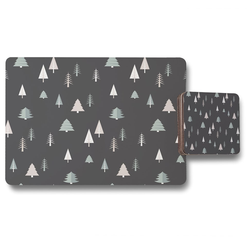 christmas winter forest placemat coaster set | Multi
