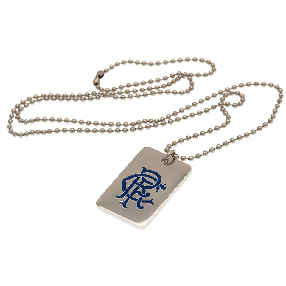 image 1 of Rangers FC Enamel Crest Dog Tag And Chain - White/Black/Silver - One Size