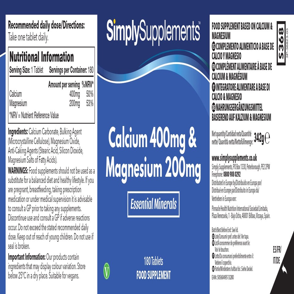 image 1 of Calcium 400mg & Magnesium 200mg Tablets - 120 Tablets