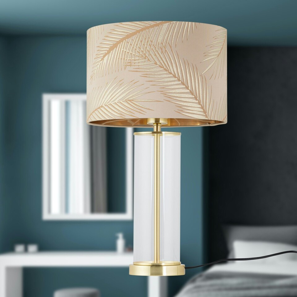 image 1 of Aura - Satin Brass Table Lamp with Champagne & Gold Leaf Shade Bronze | Gold