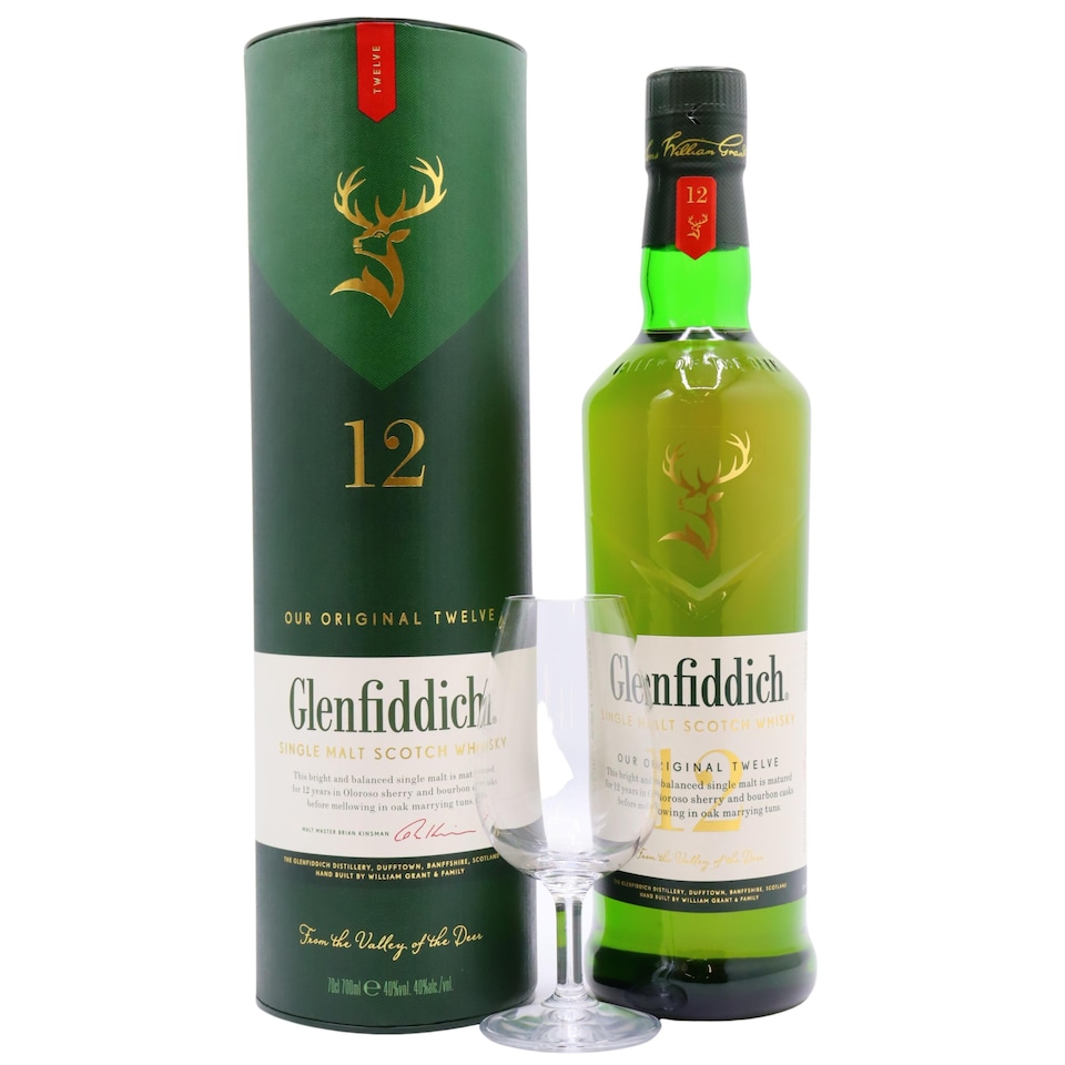 Glenfiddich Speyside Single Malt Scotch 12 year old Whisky Includes Tasting Glass