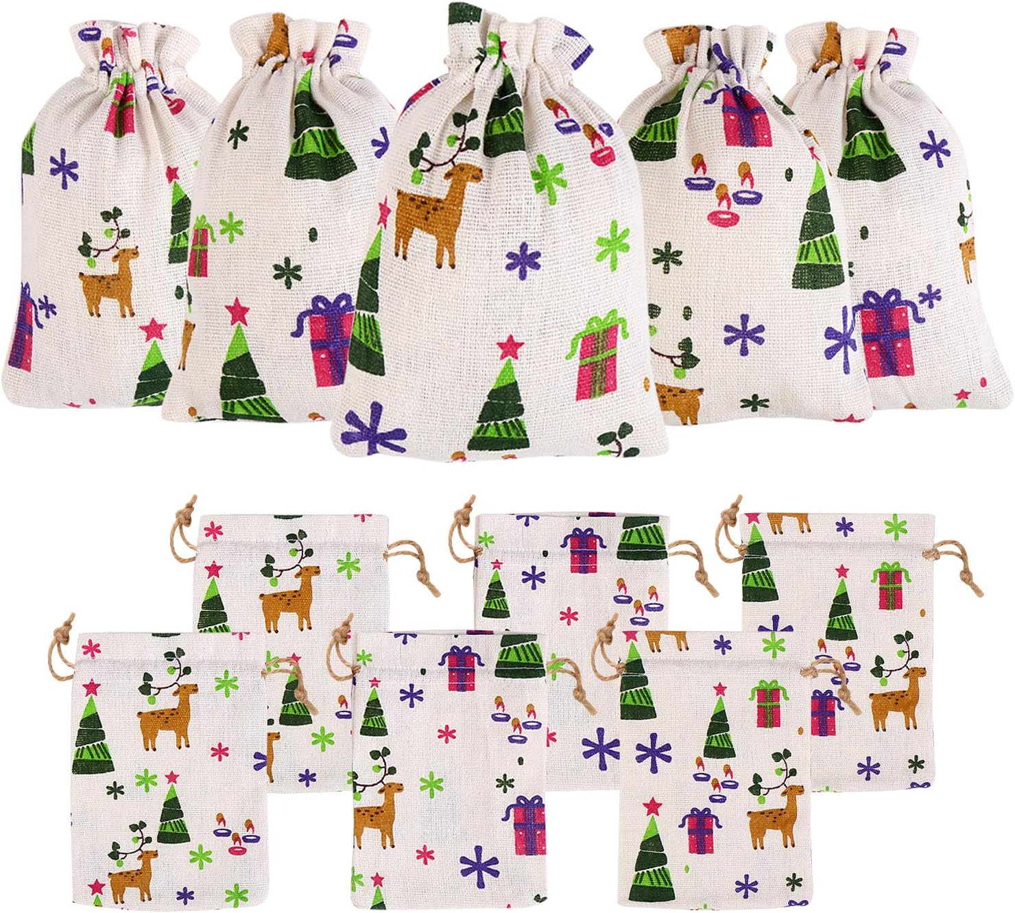 12pcs Christmas Jute Burlap Gift Bags with Drawstring, 10 x 14cm Jute Burlap Sack Pouch