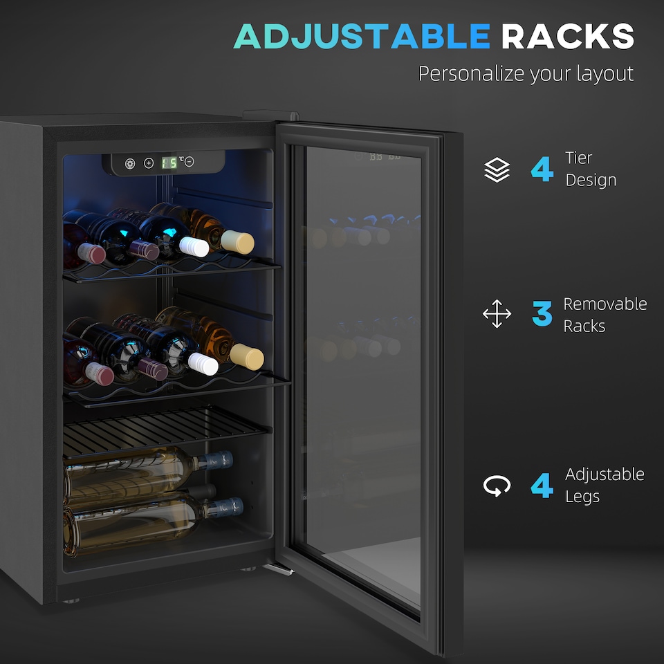 image 1 of HOMCOM 24 Bottle Wine Cooler, 68L Freestanding Drinks Beer Wine Fridge