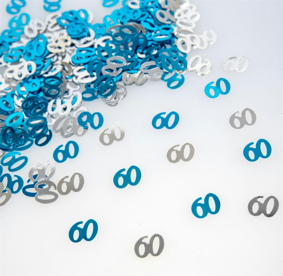 image 1 of 60th Birthday Confetti Blue & Silver 1 pack x 14 grams birthday decoration Foil Metallic 1 pack