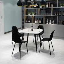 Aspen Tapered Legs Square Dining Table and 4 Curve Plastic Seat Chairs with Metal Legs - White/Black - Flat Packed Black