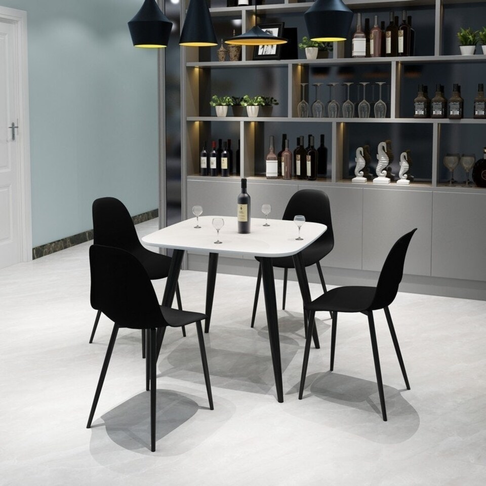image 1 of Aspen Tapered Legs Square Dining Table and 4 Curve Plastic Seat Chairs with Metal Legs - White/Black - Flat Packed Black
