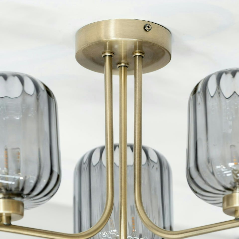 image 1 of ValueLights Amelie 3 Way Ribbed Glass Gold Ceiling Pendant Light with LED Bulbs