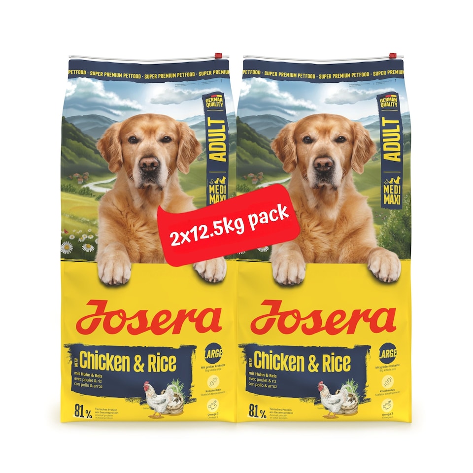 image 1 of Josera Medi/Maxi Adult Chicken & Rice complete dry dog food | Medium & large breeds | Lots of meat | Salmon Omega 3 | Joint care | Gluten-free | 2x12.5kg pack