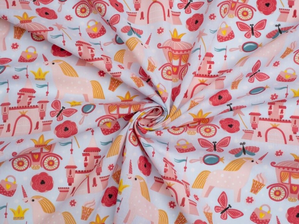 Blue Printed Polycotton Fabric for Dressmaking, 110cm / 43" Wide - per metre