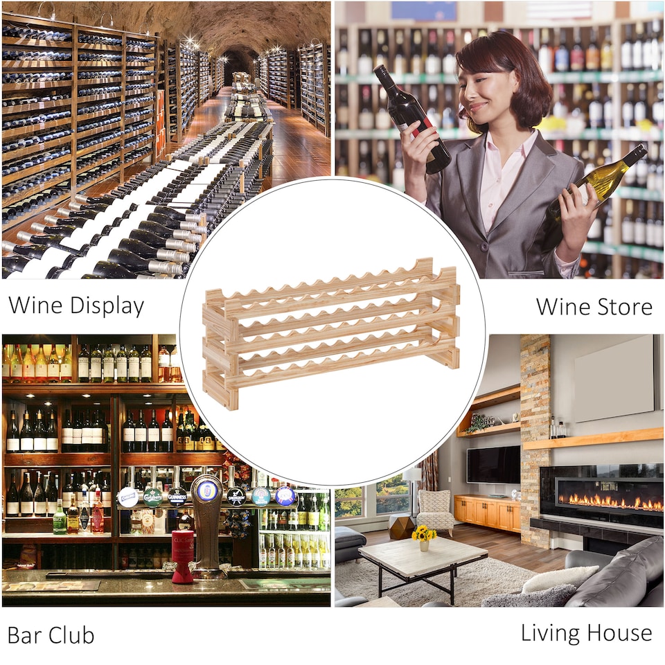 image 1 of HOMCOM 36 Bottle Shelf Wine Rack Holder Standing Holds Storage Fir Wood Cellar